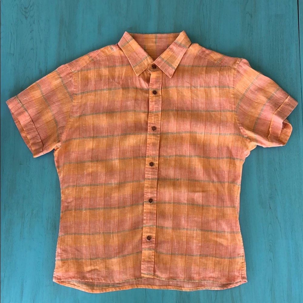 Men's Linen Orange Plaid Shirt